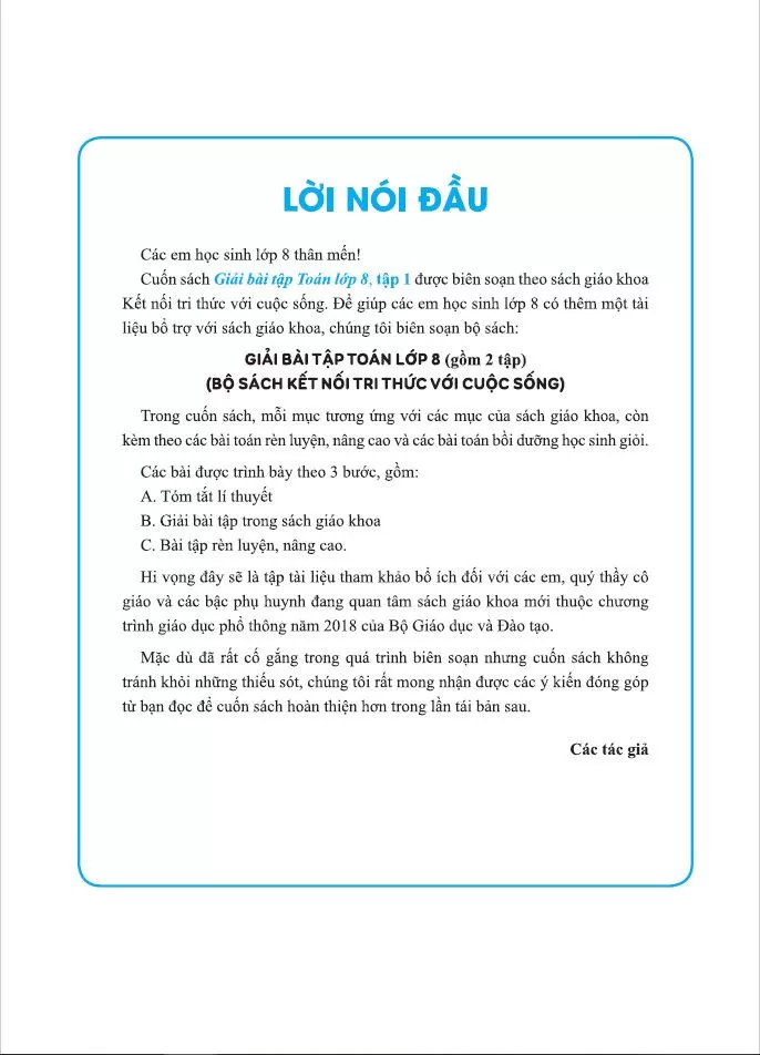 GIẢI BÀI TẬP TOÁN LỚP 8 - TẬP 1 (Bộ sách Kết nối tri thức)
